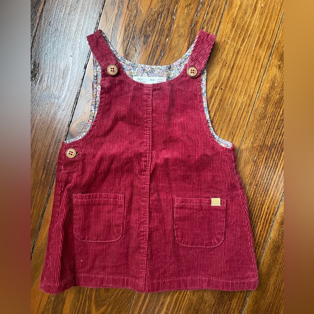 Zara Kids Burgundy Red Corduroy Overall Pinafore Dress 6-9 months